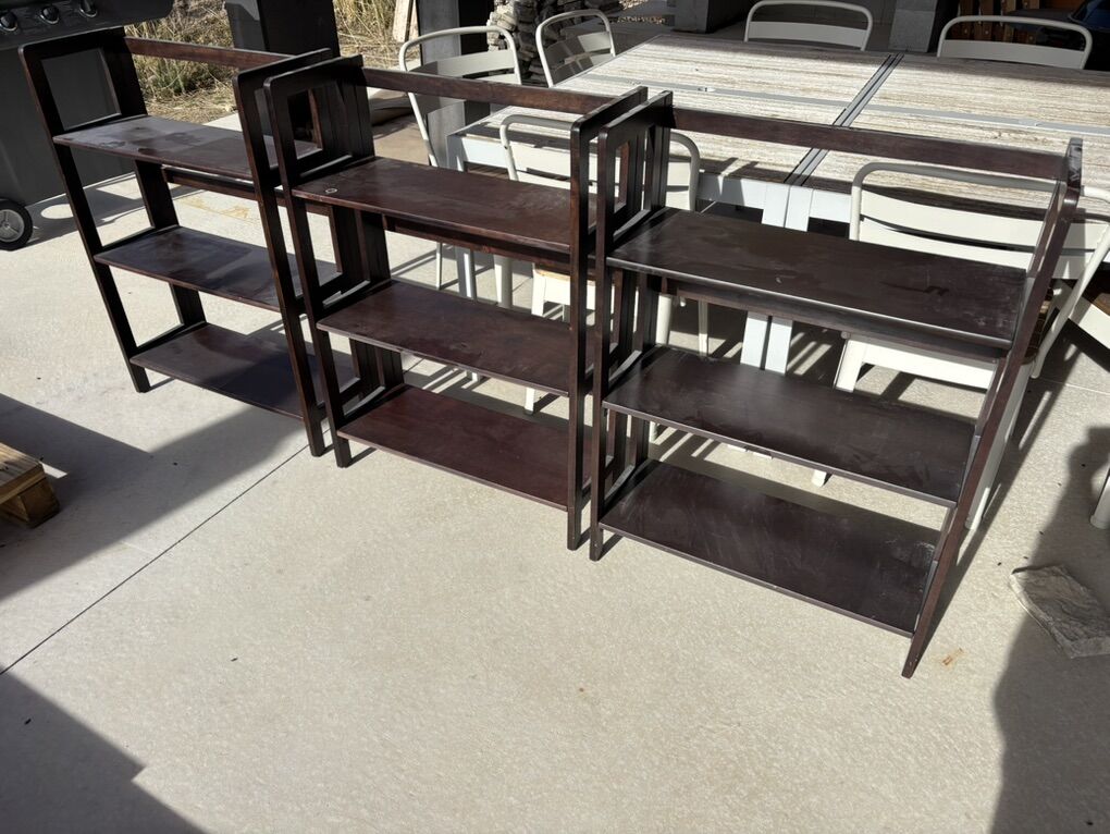 3-Shelf Folding Bookcases - 3 matching