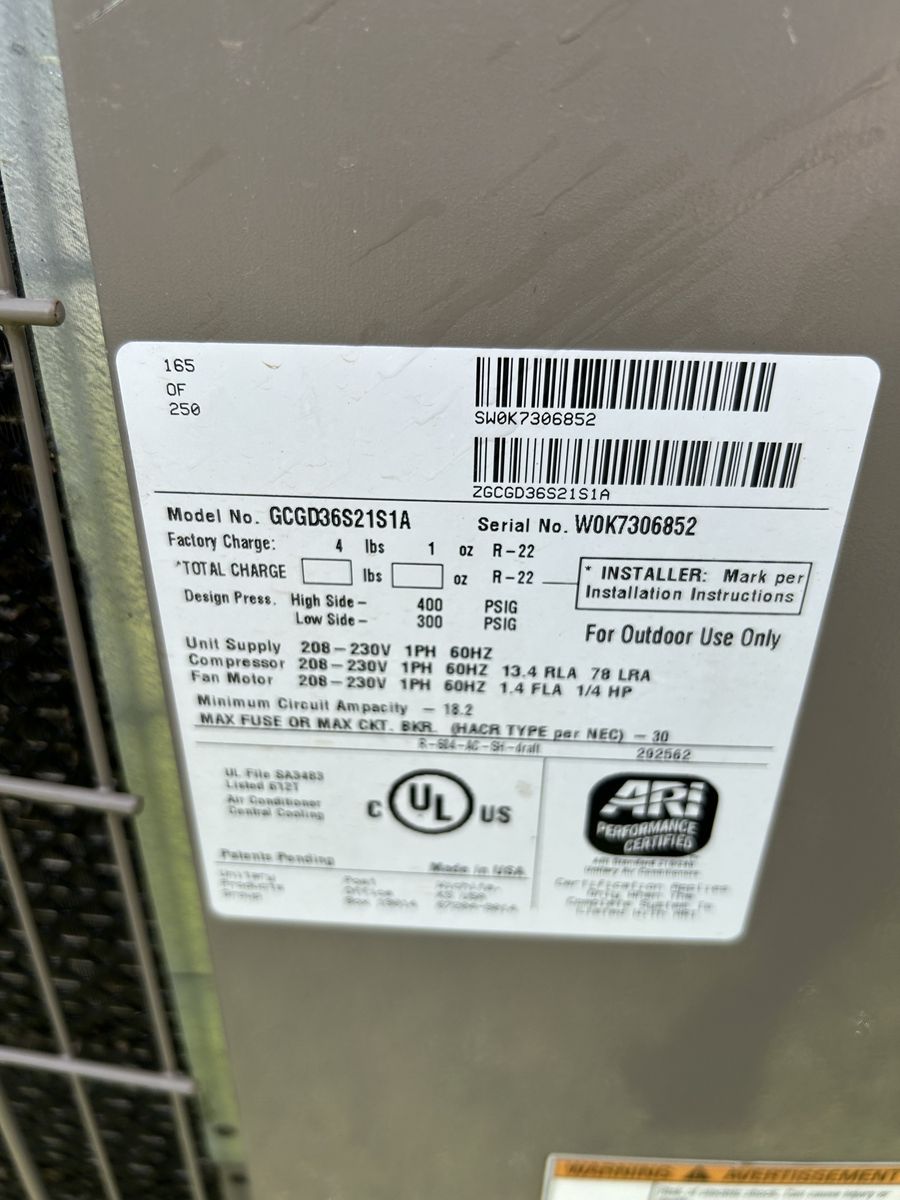 Used Outdoor Air Conditioner Unit - 3 Ton R-22 Refrigerant