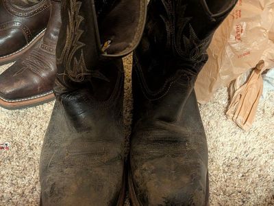 Used Ariat Men's Western Cowboy Boots - Brown Leather, Square Toe, Embroidered Shaft