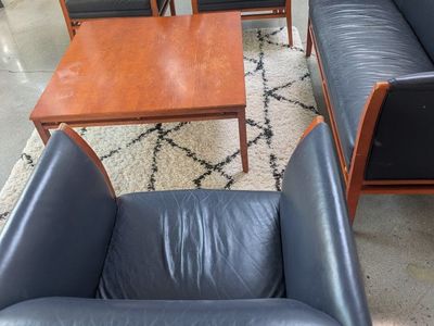 Leather and Wood seating set and table