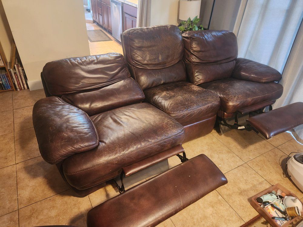 Brown Leather Curved Reclining Sectional Sofa Set