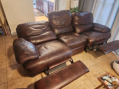 Brown Leather Curved Reclining Sectional Sofa Set