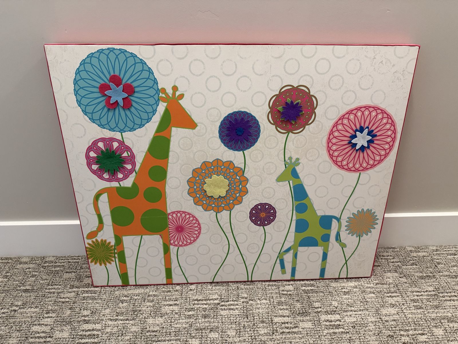 Cute Giraffe & Flowers Nursery Wall Art Canvas Print - 30” X 24”