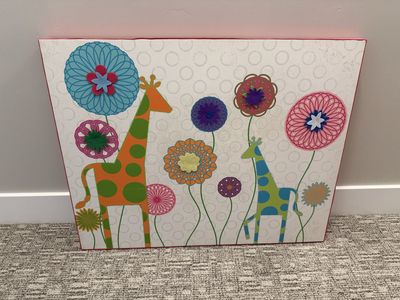 Cute Giraffe & Flowers Nursery Wall Art Canvas Print - 30” X 24”