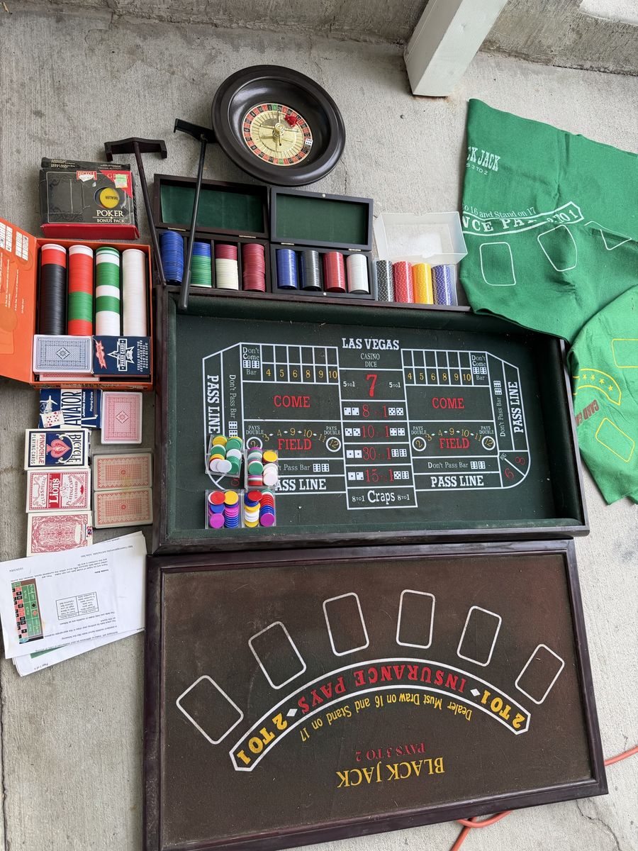 Las Vegas Casino Game Set - Craps, Blackjack, Poker, Roulette with Chips, Cards, & More!