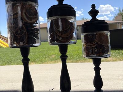 Set of 3 Wood & Glass Potpourri Jars with Stands - Decorative Home Accents