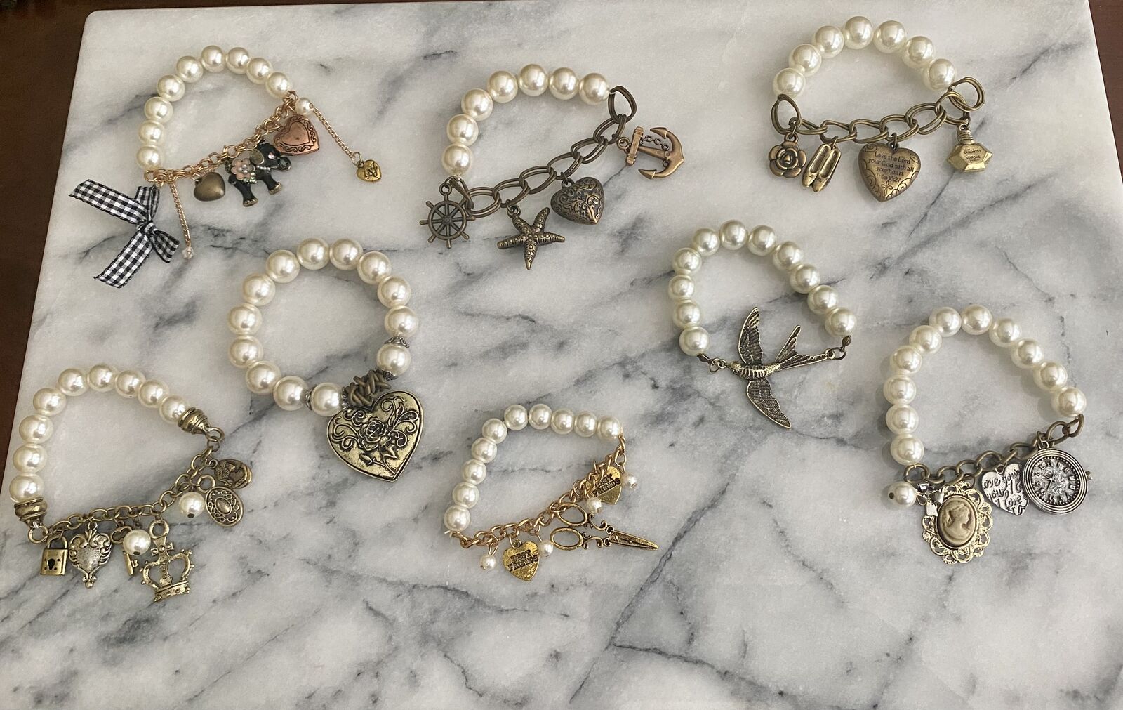 NEW - Pearl + Charm Stretch Bracelets - Also Bling Bangle Bracelets Last Photos - Great Gifts!