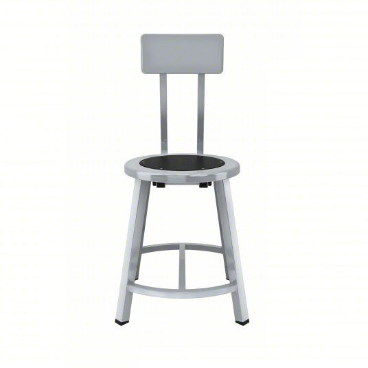 National Public Seating TTSG18B-S10 Round Stool w/ Solid Back & Black Steel Seat, Gray