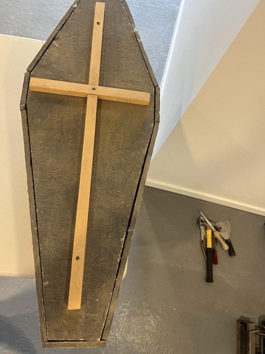 Handmade Wooden Coffin with Cross Decoration