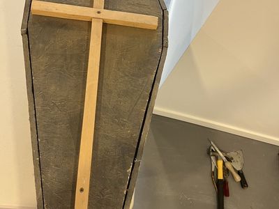 Handmade Wooden Coffin with Cross Decoration