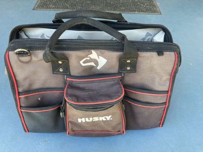 Husky 18-inch Large Mouth Water-Resistant Tool Bag with Handle - Multi-Pocket Storage