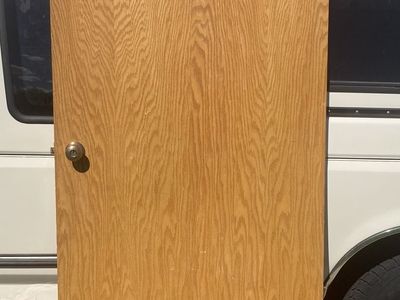 Vintage Flush Wood Interior Door with Brass Doorknob & Hinges