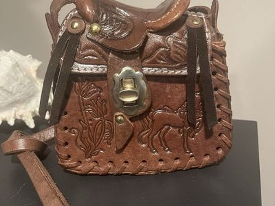 Vintage Hand-Tooled Leather Miniature Saddle Bag Purse