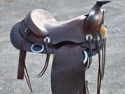 Vintage Used Western Saddle - Dark Brown Tooled Leather