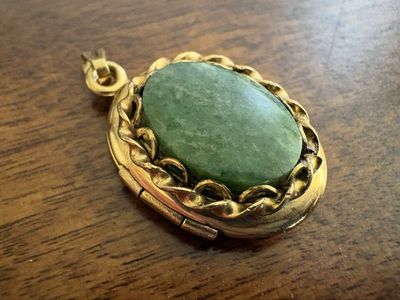 Vintage Gold Filled Jade Locket Pendant