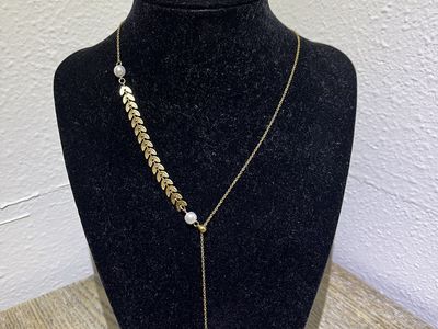 18k Gold Plated Fake Pearl Necklace & Earrings
