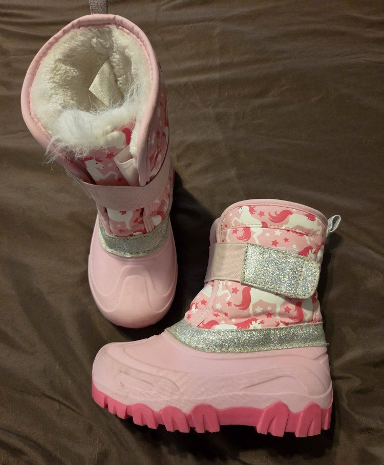 Girl's Pink Unicorn Winter Snow Boots Size 11/12