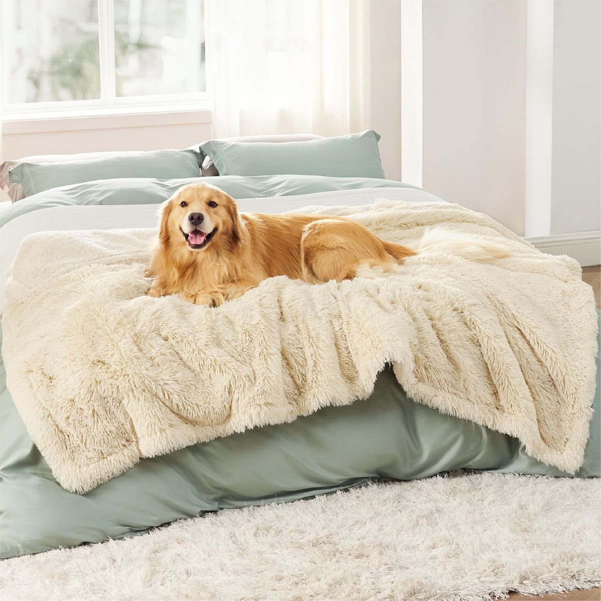 New! Bedsure Waterproof Dog Blankets for Large Dogs - Calming Cat Blanket for Bed Couch Protector Washable, Long Faux Fur 