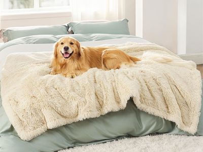 New! Bedsure Waterproof Dog Blankets for Large Dogs - Calming Cat Blanket for Bed Couch Protector Washable, Long Faux Fur