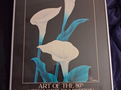 Vintage PEMA Art of the 80s New York Exhibition Framed Print Calla Lilies Blue White