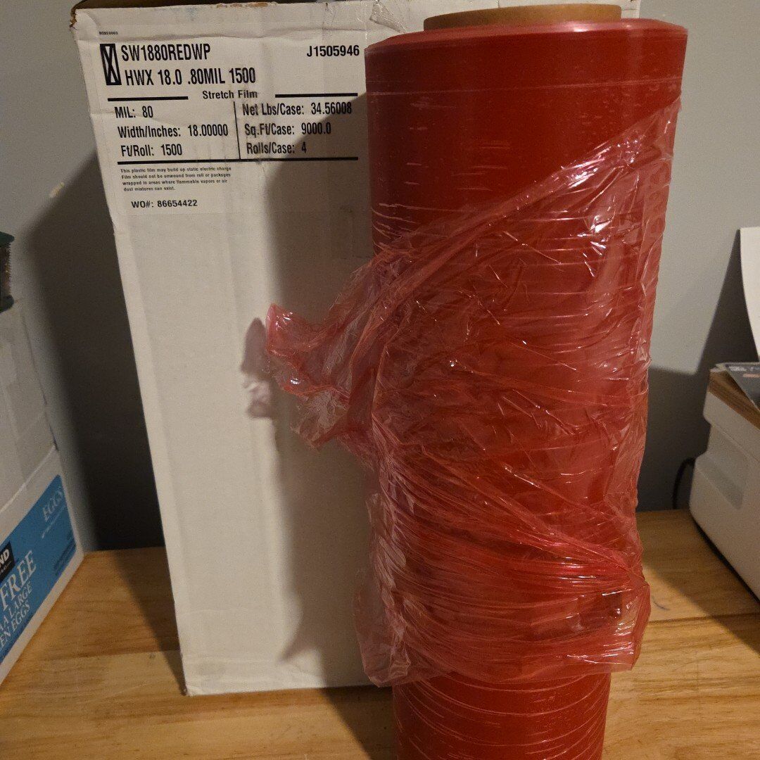 red plastic wrap stretch film 18" W× 1500' ft 18 g