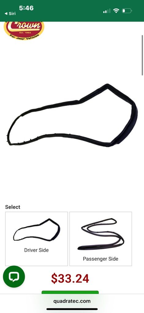 Jeep Full Steel Passenger and Driver Door Seal