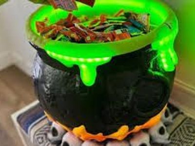 Halloween 17” Witch Cauldron Light Up Sound Gravestone Cemetery Statue Figurine Collectible Yard Home Decor Decoration Prop