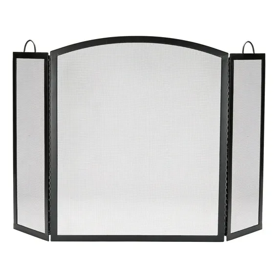 Fireplace Screen 3-Panel Steel Frame Arch Top