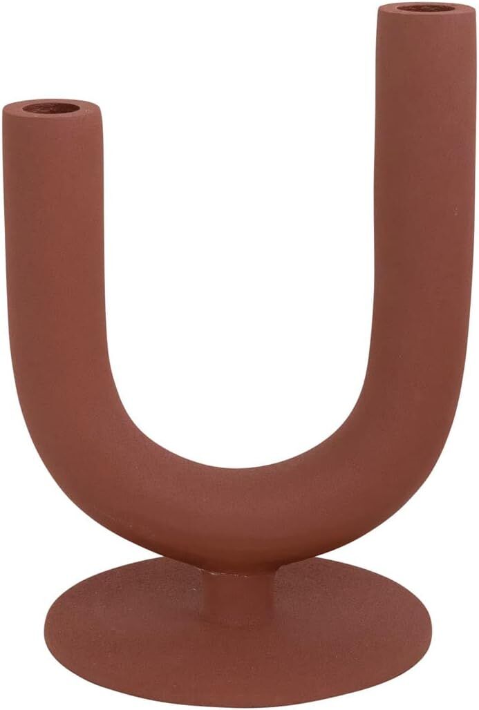 Bloomingville Textered Aluminum Double Taper Candle Holder, Russet Matte Finish