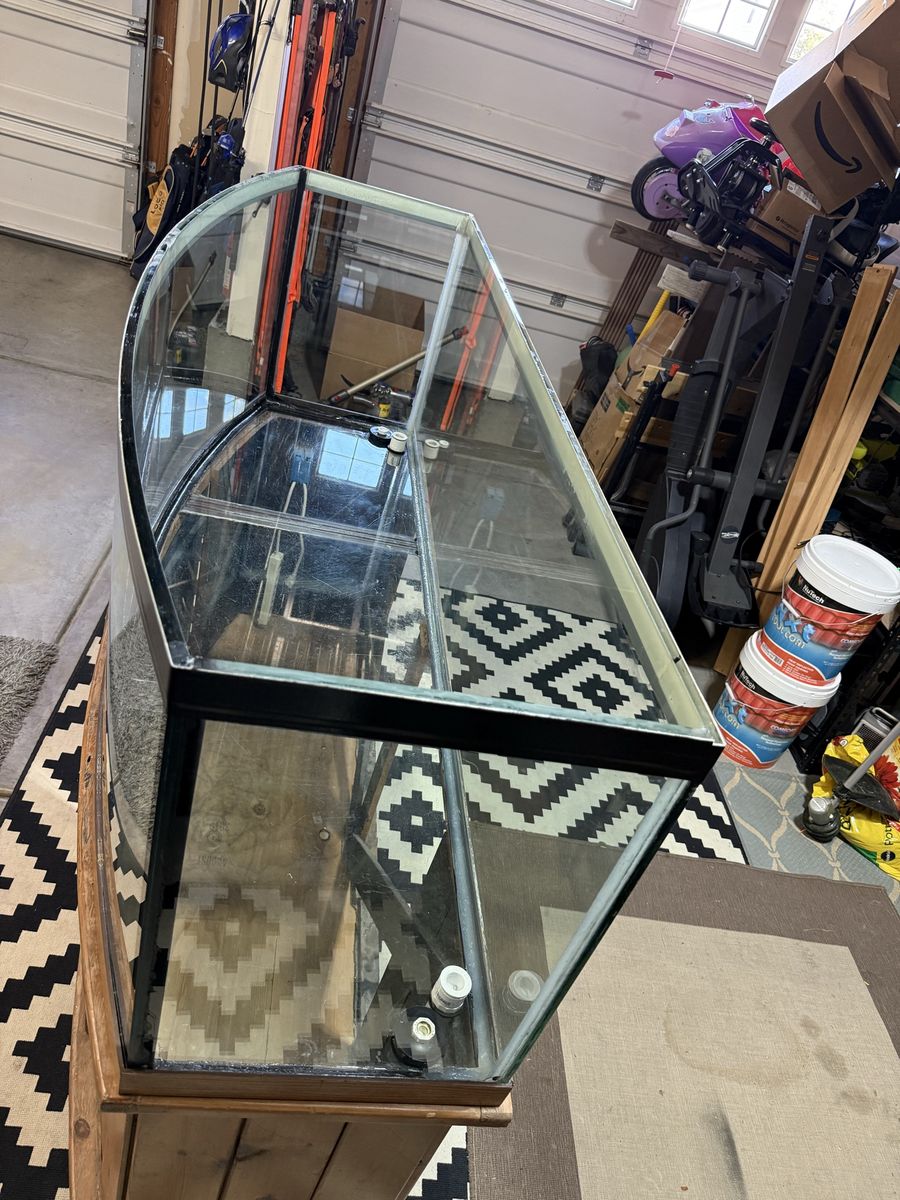 125 gallon Bowfront Glass Aquarium with matching Wooden Stand and All required Equipment. 