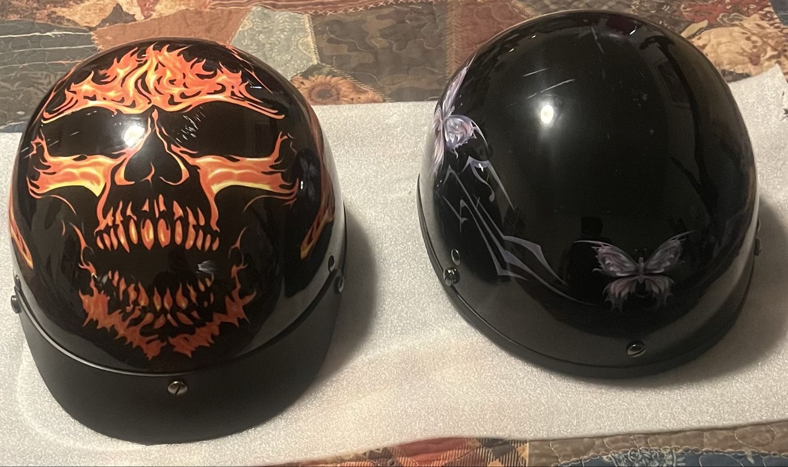 Outlaw Motorcycle Half Helmets - Size Small (Flame & Butterfly Graphics)