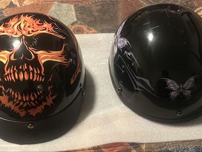 Outlaw Motorcycle Half Helmets - Size Small (Flame & Butterfly Graphics)