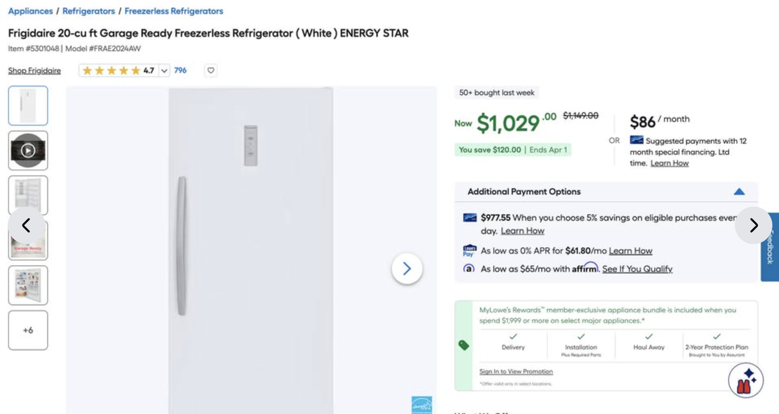 FREE NEARBY DELIVERY Frigidaire 20cu. ft. Single-Door Refrigerator GARAGE/HOME