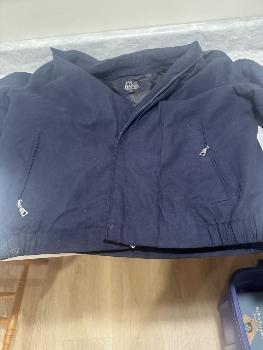 Men's Jos. A. Bank Navy Nylon Blend Jacket - Size M with Plaid Lining