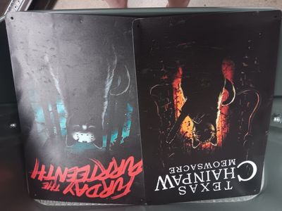Horror Parody Metal Signs: Friday the Furtneenth & Texas Chainpaw Meowsacre Cat Art