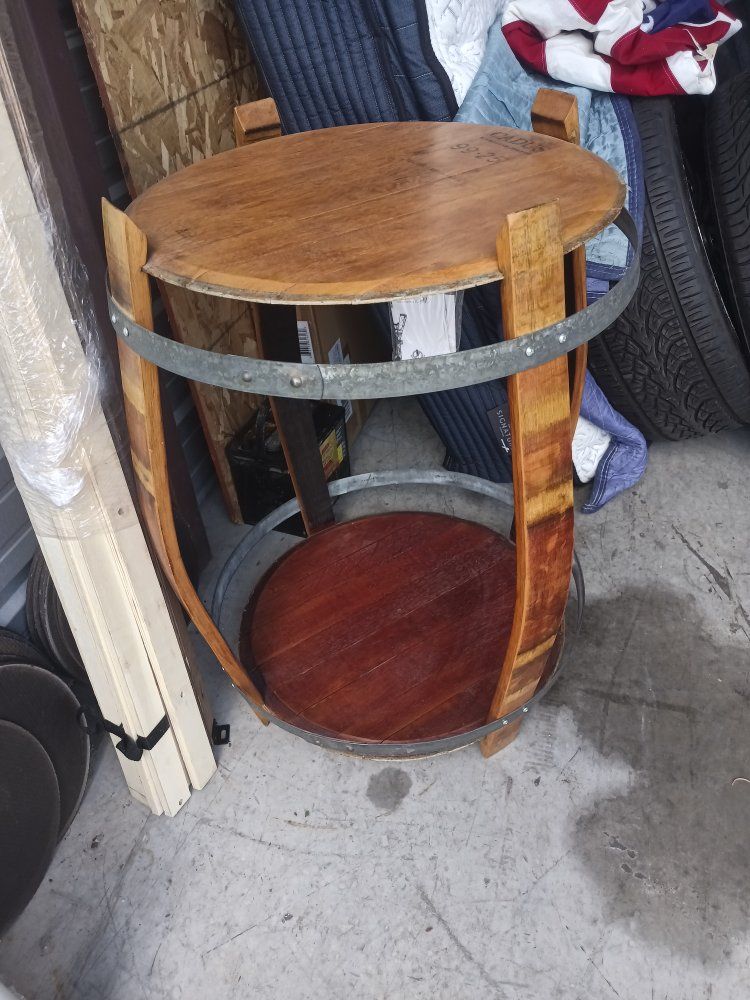 Cadus Wine Barrel End Table - Rustic Solid Wood Side Table with Storage Shelf
