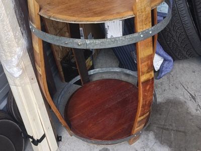 Cadus Wine Barrel End Table - Rustic Solid Wood Side Table with Storage Shelf