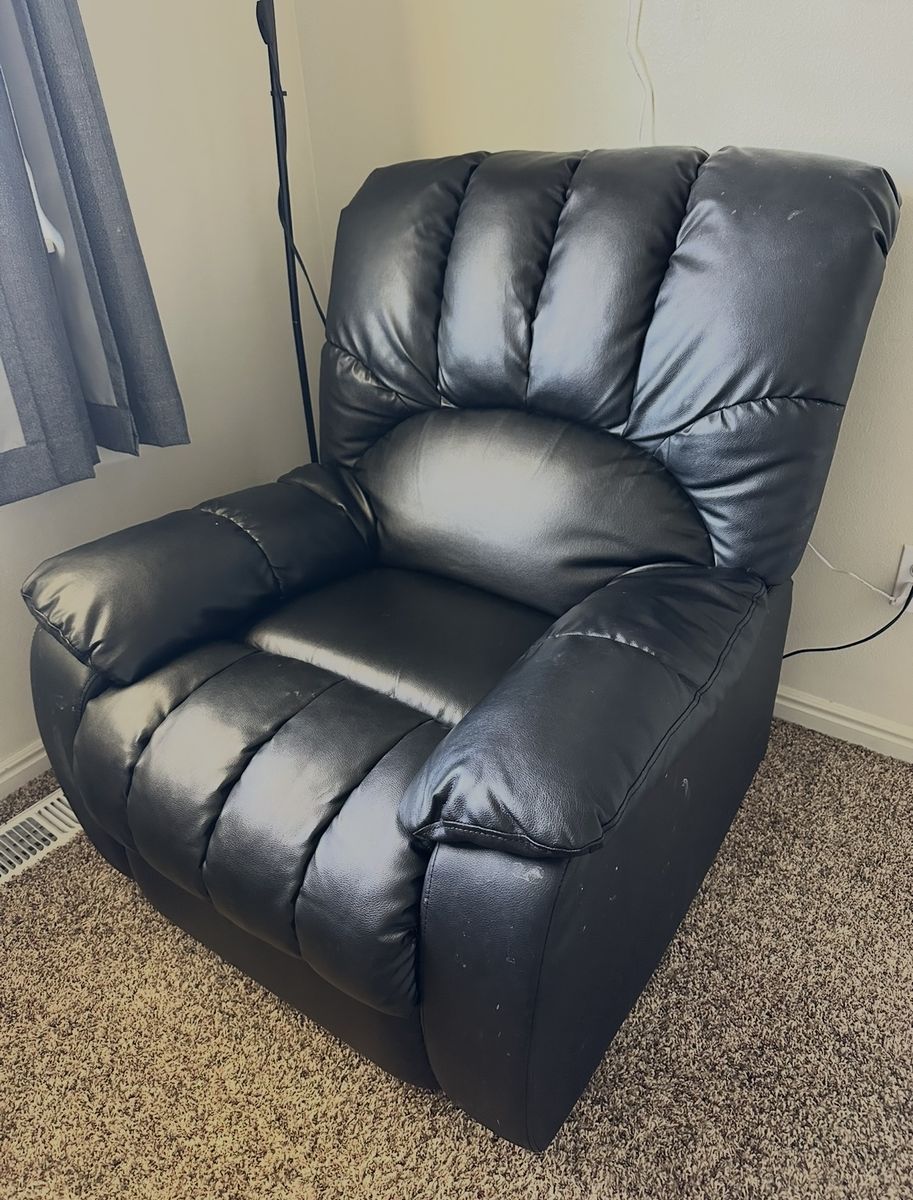 Black Faux Leather Recliner Armchair with Footrest