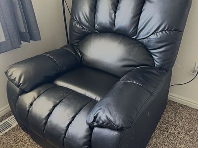 Black Faux Leather Recliner Armchair with Footrest