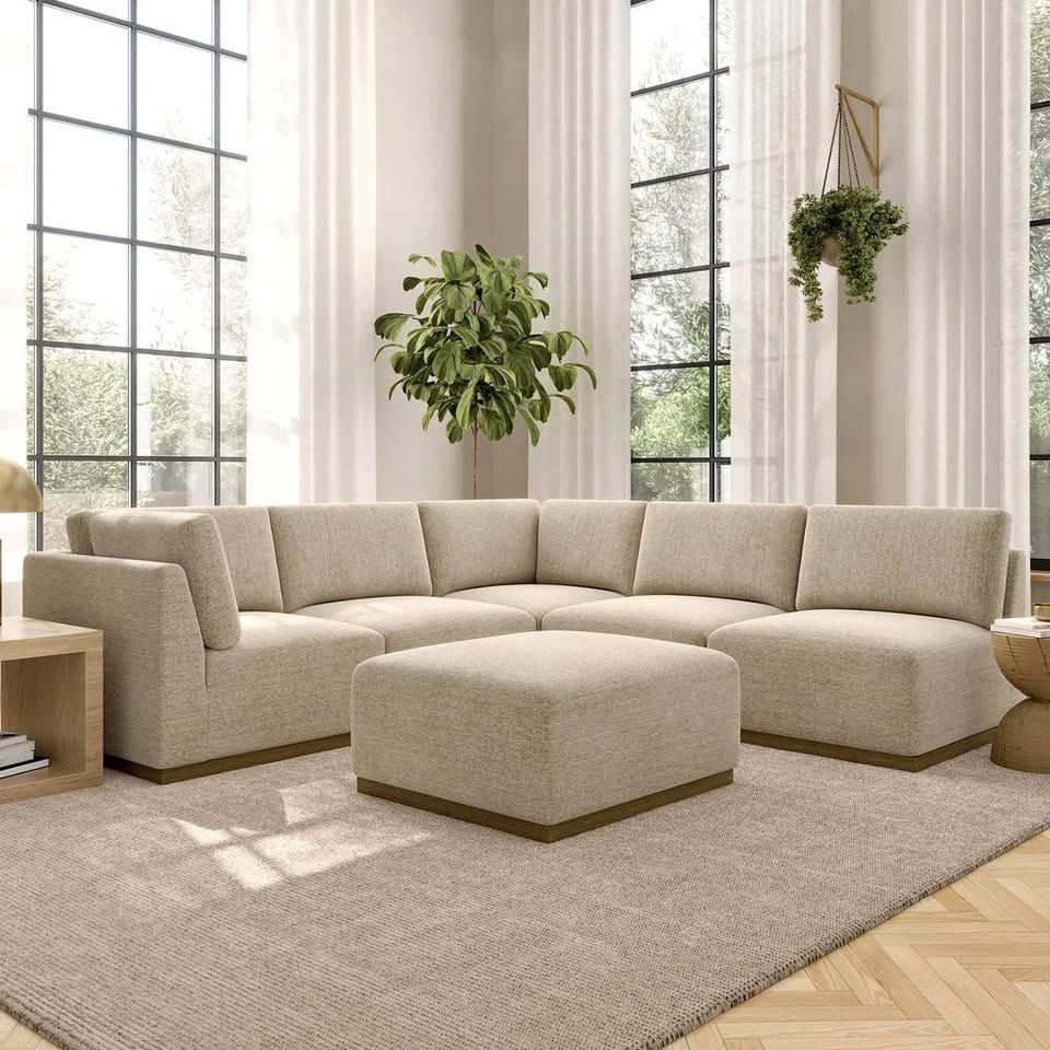 HENREDON MURPHY BEIGE 6-PIECE MODULAR SECTIONAL WITH OTTOMAN