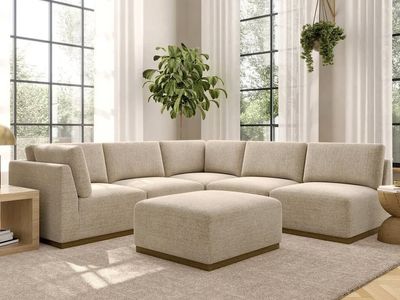 HENREDON MURPHY BEIGE 6-PIECE MODULAR SECTIONAL WITH OTTOMAN