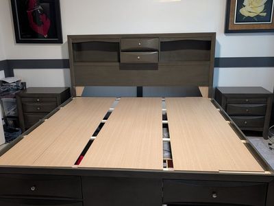 King Size Platform Bed with Storage Headboard, Drawers, Nightstands & Dresser