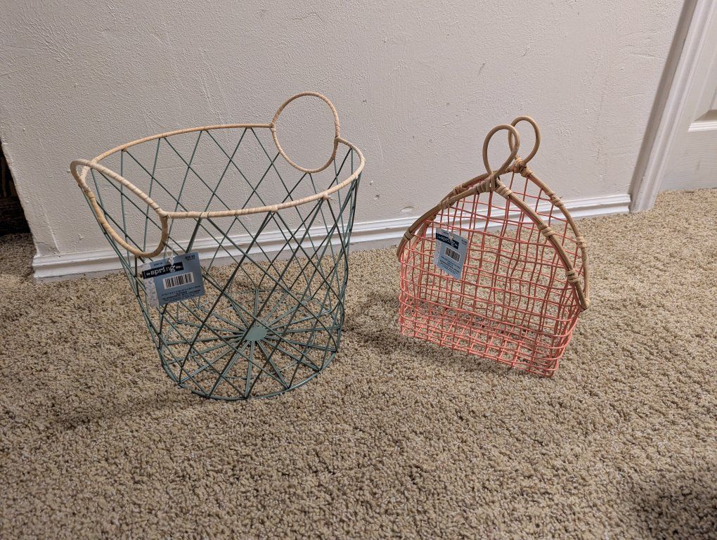two colored decorative metal baskets - Easter