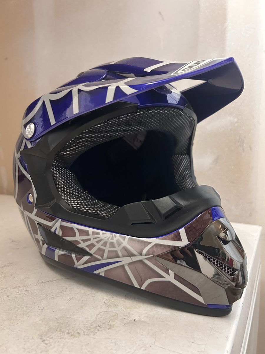 Oumurs Off-Road Dirt Bike Helmet Blue Spider Web Graphic XL never used PICKUP CASH ONLY