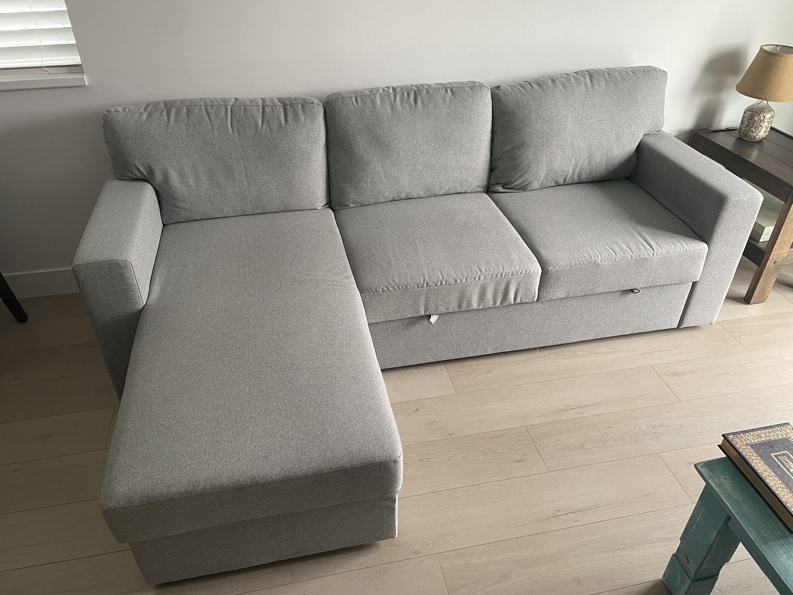BÅRSLÖV 3-seat sleeper sofa with chaise, Tibbleby beige/gray