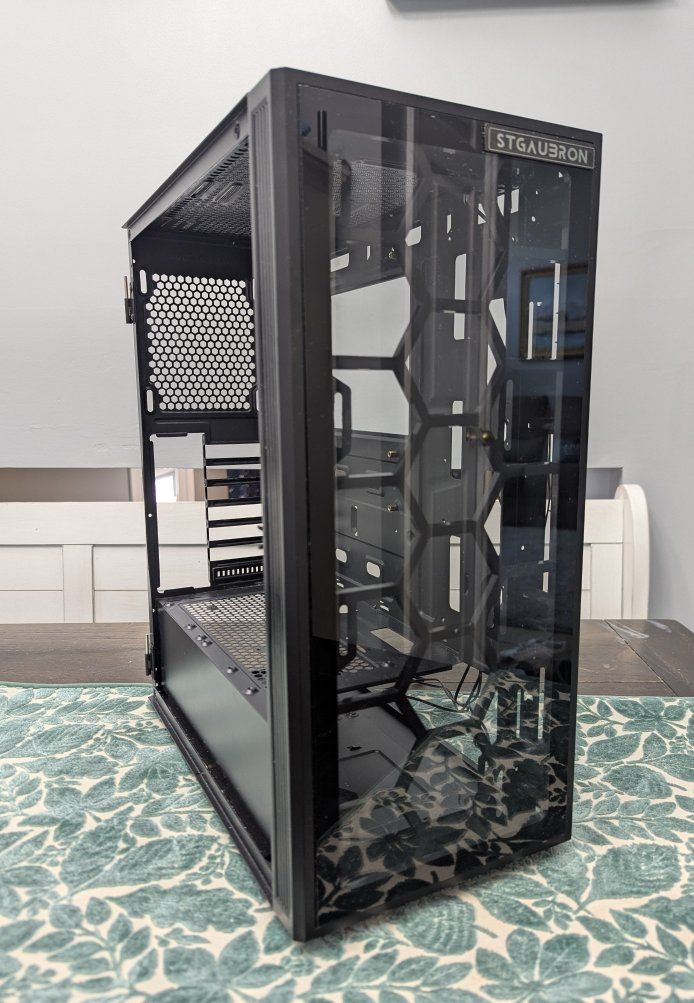 STGAUBRON Mid-Tower ATX PC Case with Glass Front Panel - Black
