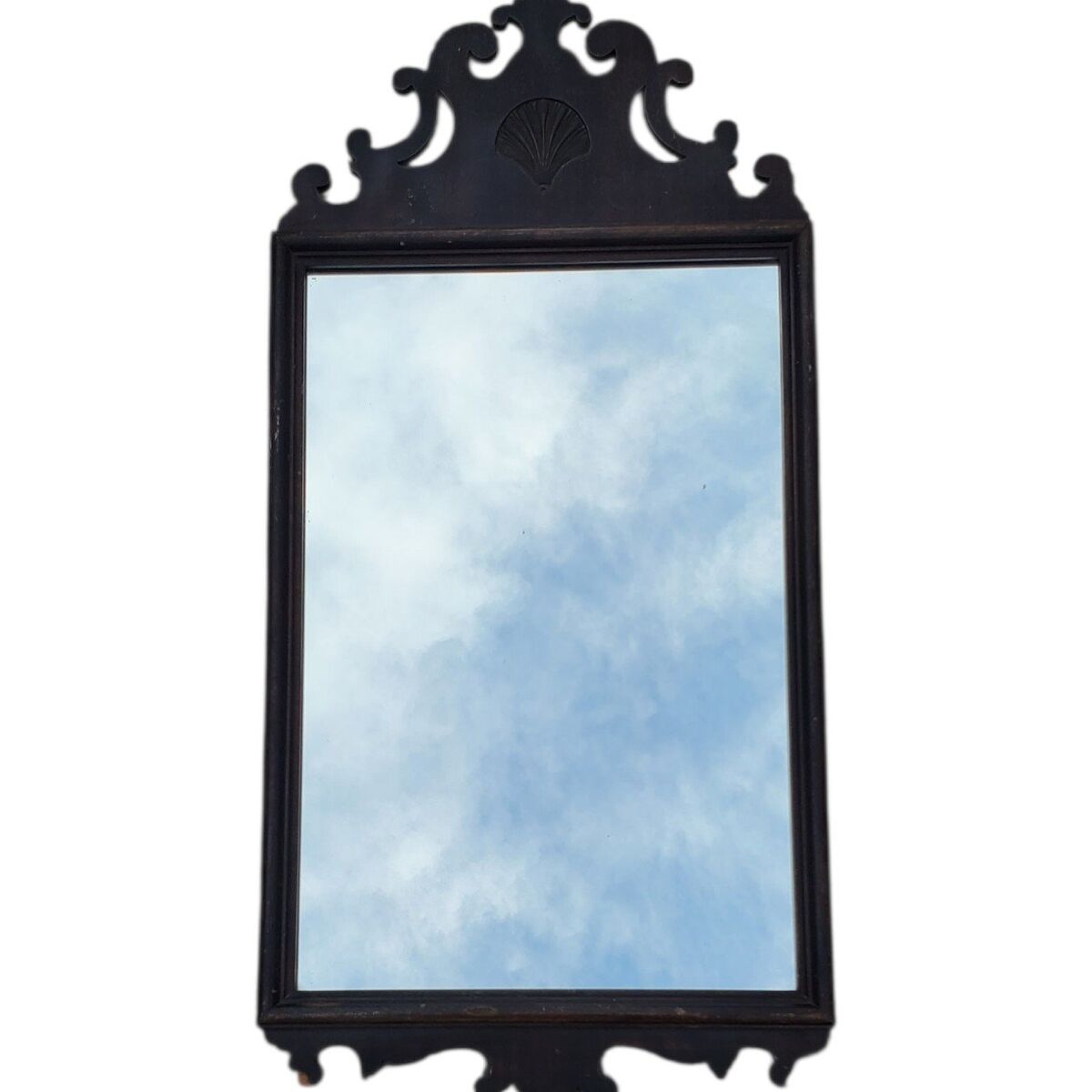 Antique Chippendale Wood Mirror with Shell Detail