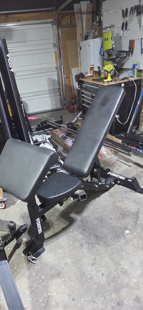 Force USA Workout Bench with Preacher Curl and Leg Extensions/Curl Attachments