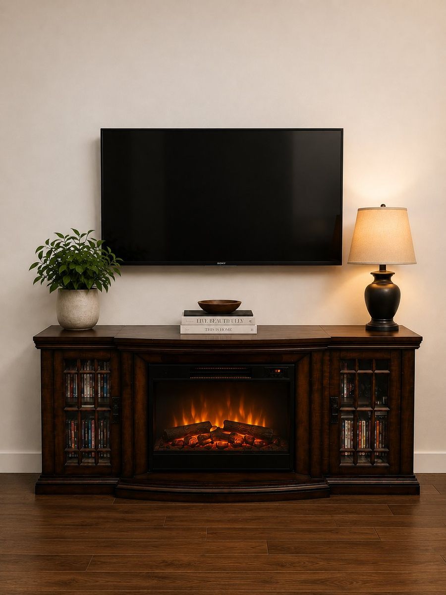 Dark Wood Electric Fireplace TV Stand / Media Console