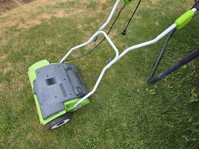 Greenworks 10 Amp Corded Dethatcher 14-inch Electric Aerator 27022 2-in-1 Lawn Care Tool